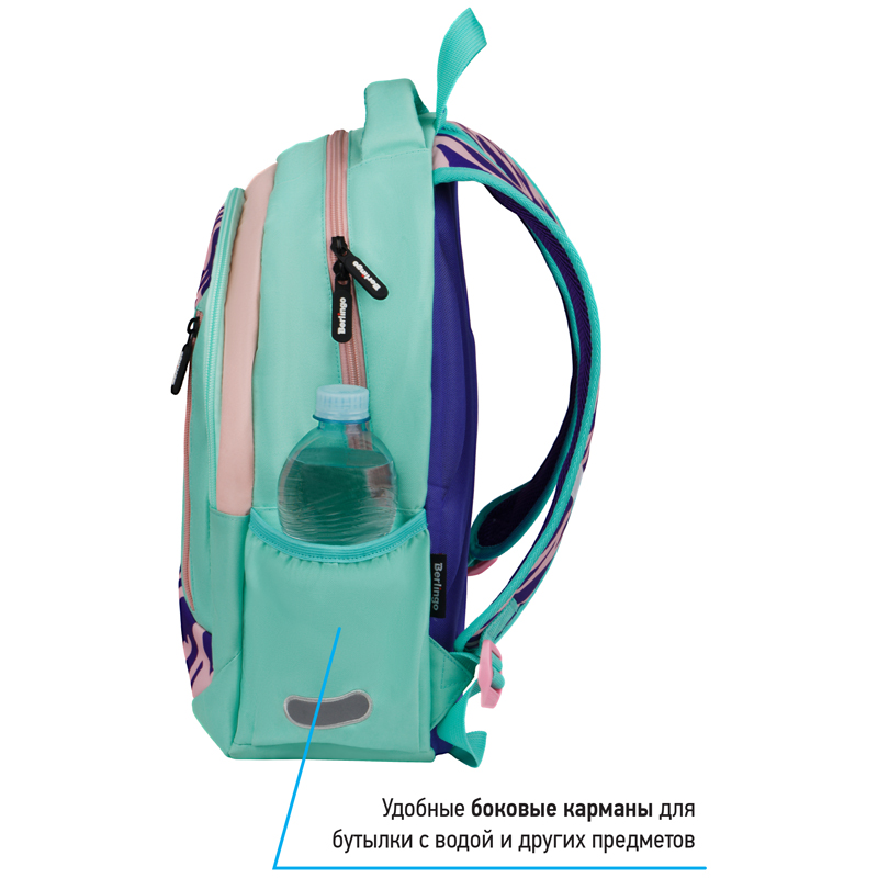 Рюкзак Berlingo Boom "Animal pattern mint" 38,5*29*12см, 2 отделения, 3 кармана, анатомическая ЭВА спинка - фото 5