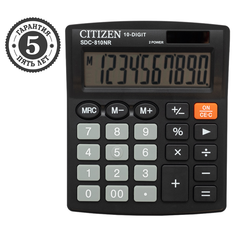 Калькулятор настольный Citizen SDC-810NR, 10 разрядов, двойное питание, 102*124*25мм, черный - фото 2