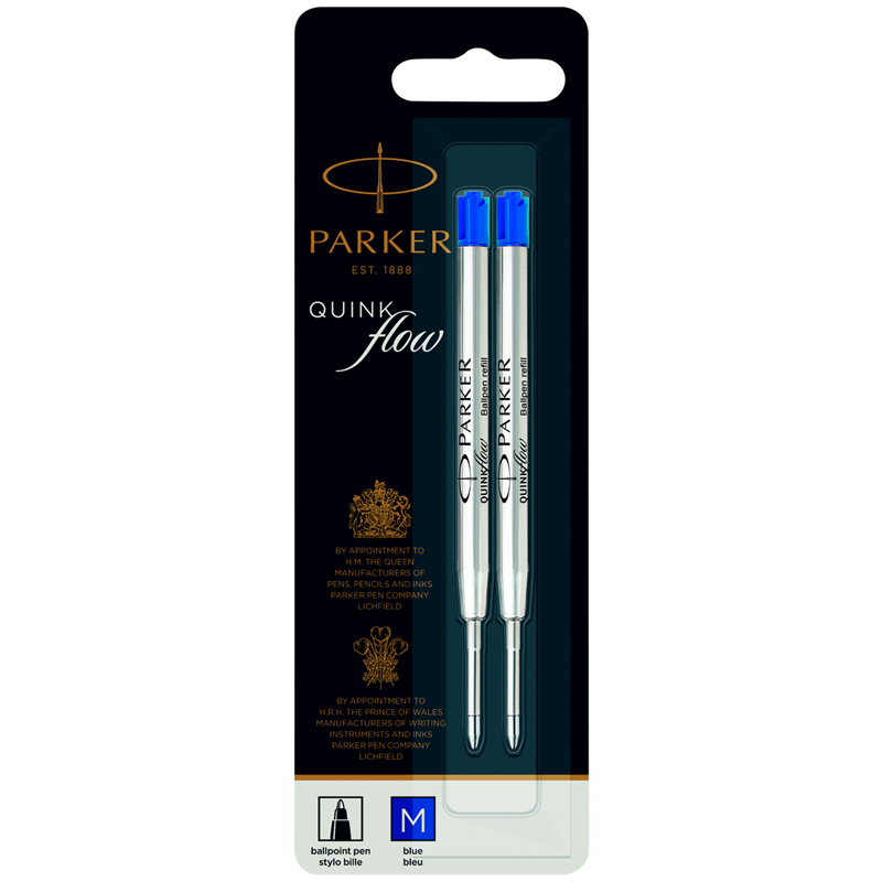 Стержень шариковый объемный Parker "QuinkFlow Ball Point" синий, 98мм, 1,0мм, метал. корпус, 2шт., блистер - фото 1