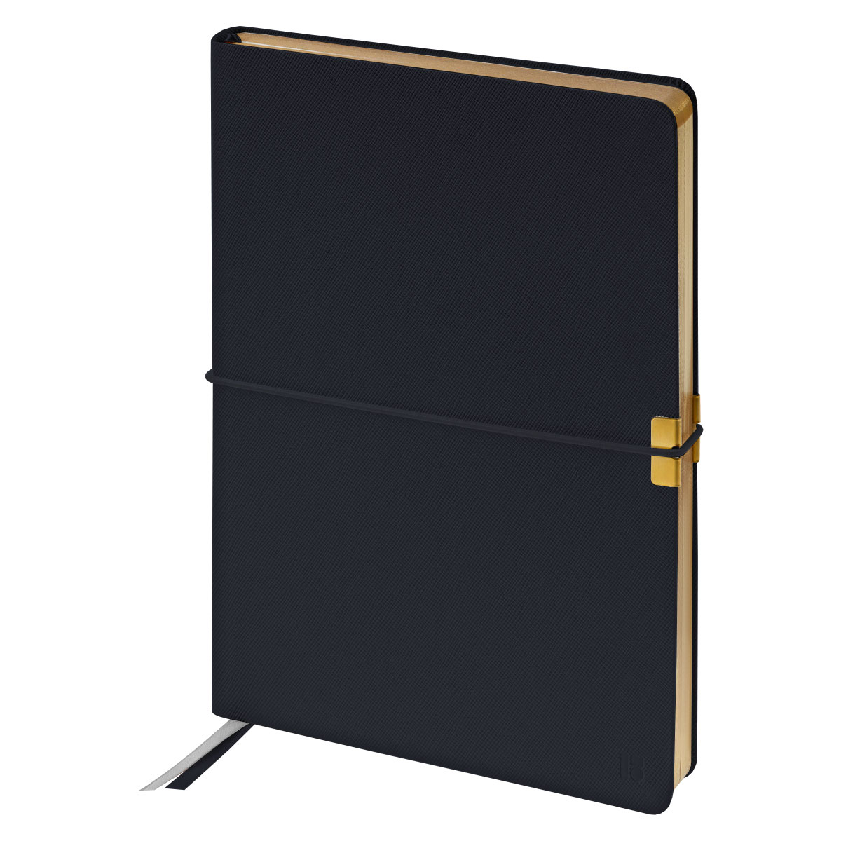 Ежедневник недатированный, А5, 136л., кожзам, Berlingo "Casual Gold", с резинкой, черный, золотой срез - фото 1