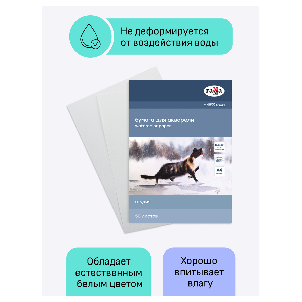 Папка для акварели, 50л., А4, Гамма "Студия", 200г/м2, среднее зерно - фото 4