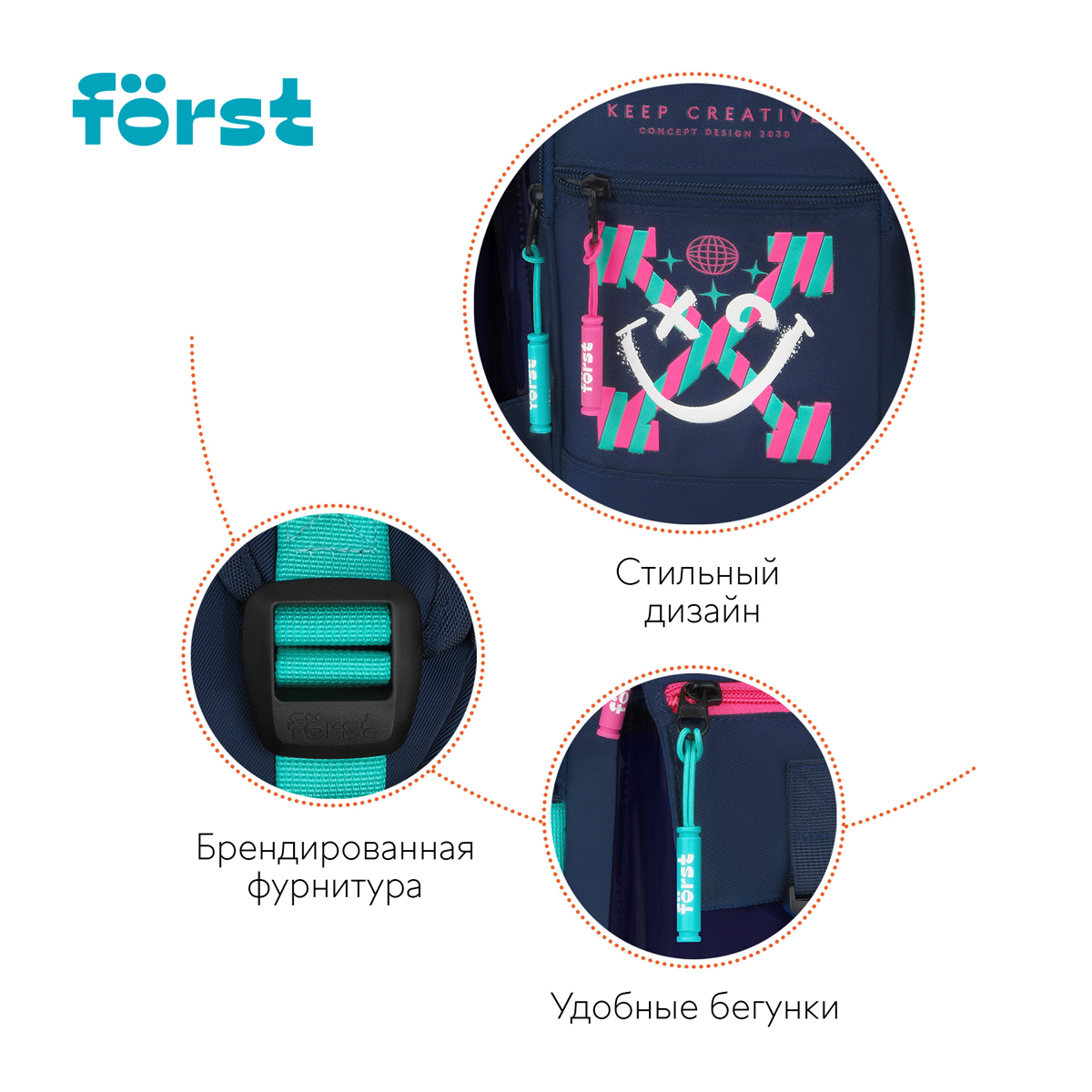 Рюкзак F?rst F-Teens "Pinky smile" 40*28*15см, 1 отделение, 7 карманов, уплотненная спинка - фото 9