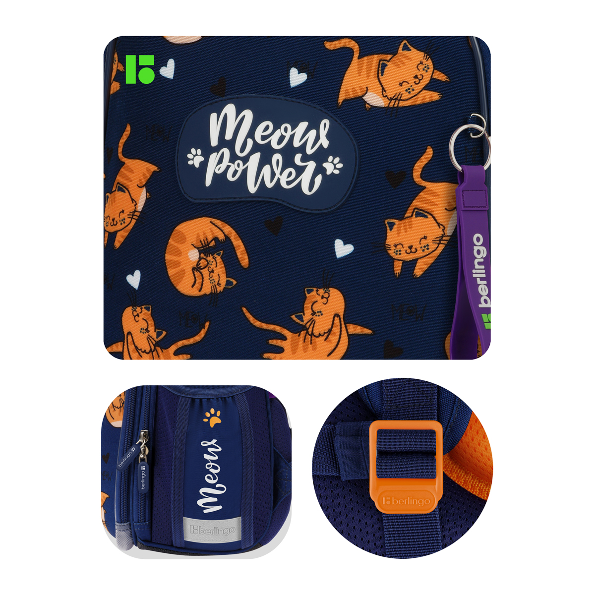 Ранец Berlingo Expert "Meow power" 37*28*16см, 2 отделения, 2 кармана, анатомическая спинка - фото 9
