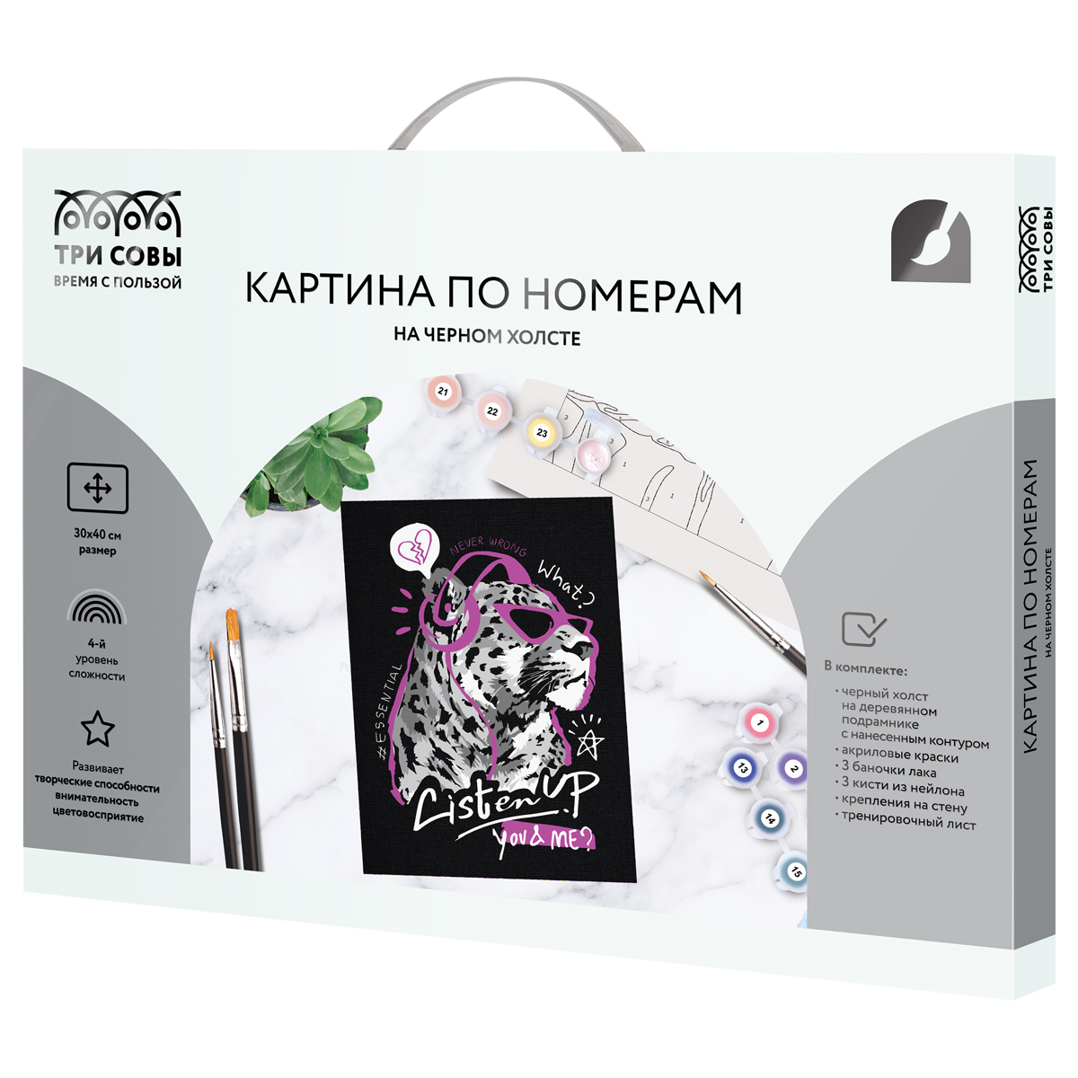 Картина по номерам на черном холсте ТРИ СОВЫ "Стильный гепард", 30*40, c акриловыми красками и кистями - фото 2