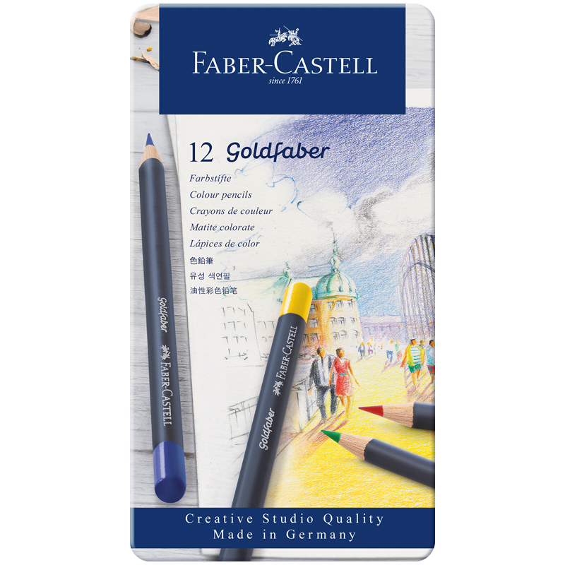 Карандаши цветные Faber-Castell "Goldfaber", 12цв., круглые, заточен., метал. коробка - фото 1