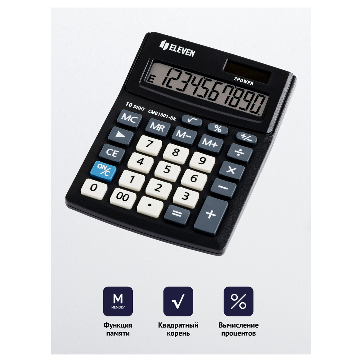 Калькулятор настольный Eleven Business Line CMB1001-BK, 10 разрядов, двойное питание, 102*137*31мм, черный - фото 3