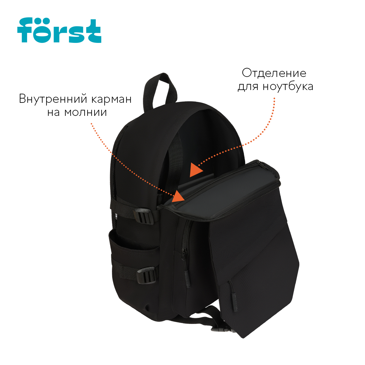 Рюкзак F?rst F-City "Black Spirit" 43,5*28*16см, 1 отделение, 5 карманов, уплотненная спинка - фото 5