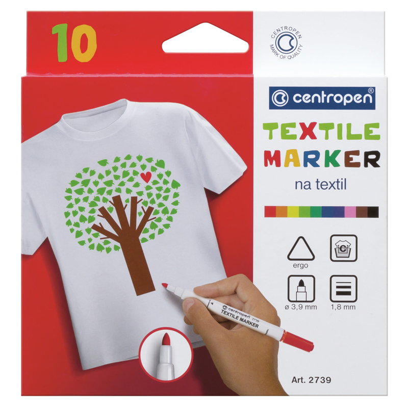 Набор маркеров для ткани Centropen "Textil Marker 2739" 10цв., 1,8мм, картон. уп., европодвес - фото 1
