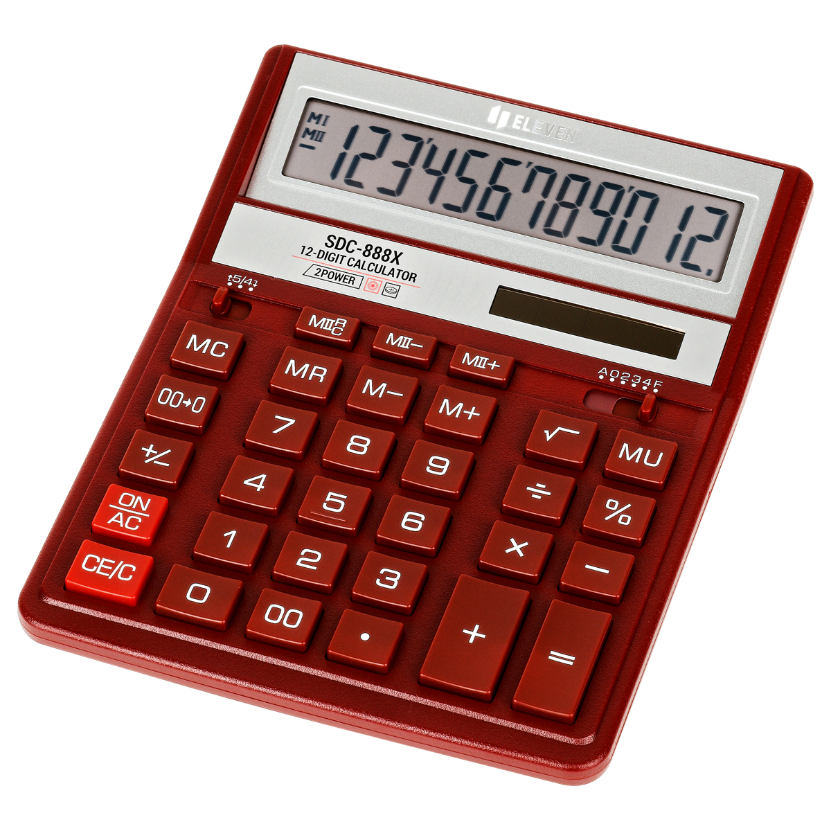 Калькулятор настольный Eleven SDC-888X-RD, 12 разрядов, двойное питание, 158*203*31мм, красный - фото 1