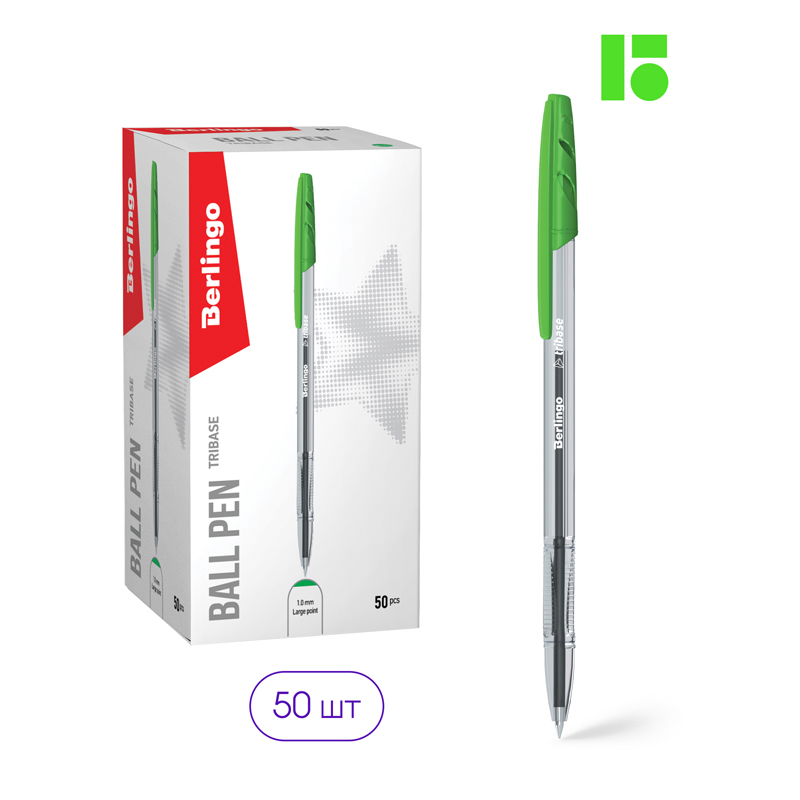 Ручка шариковая Berlingo "Tribase" зеленая, 1,0мм - фото 2