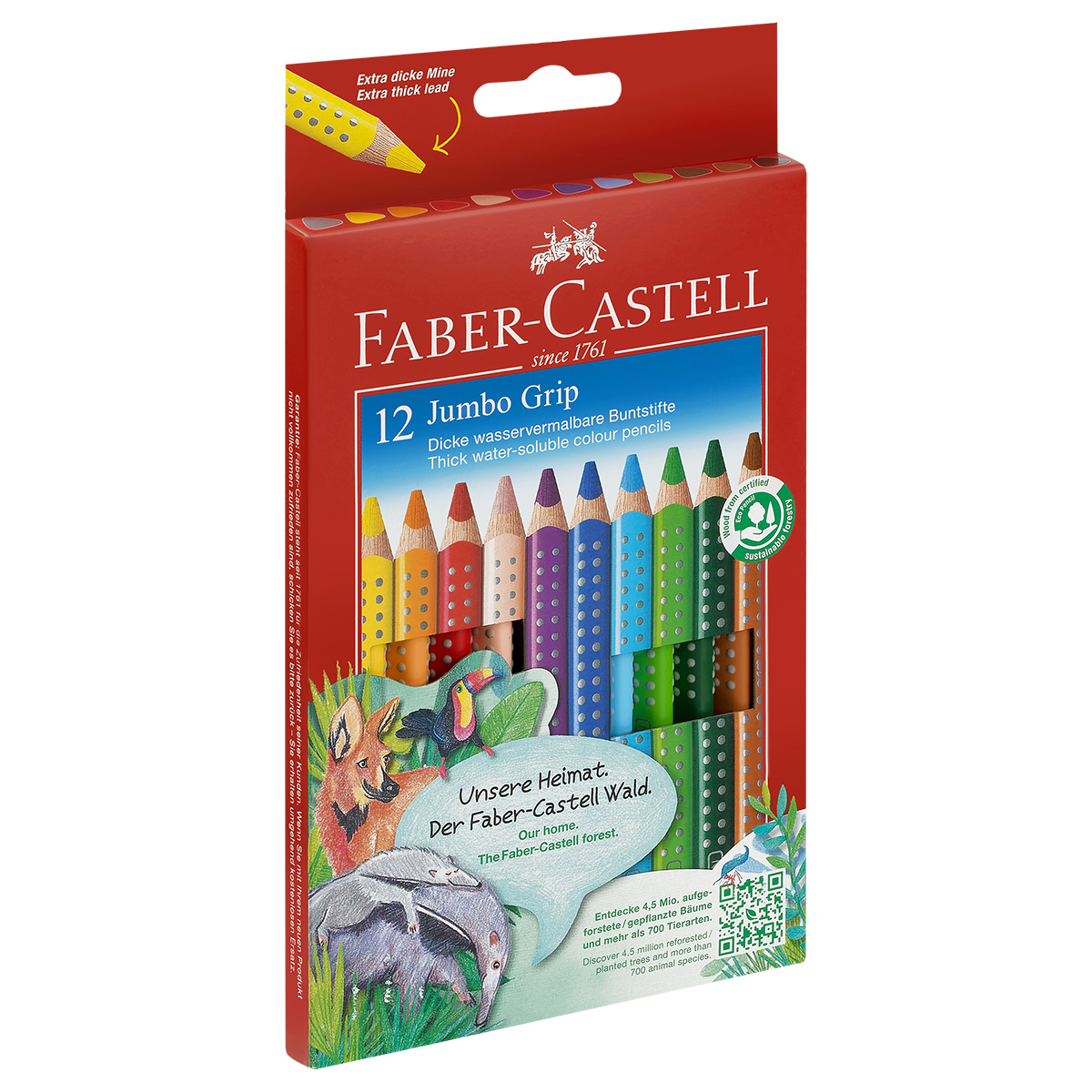 Карандаши цветные Faber-Castell "Jumbo Grip", 12цв., трехгран., утолщен., заточен., картон, европодв - фото 6