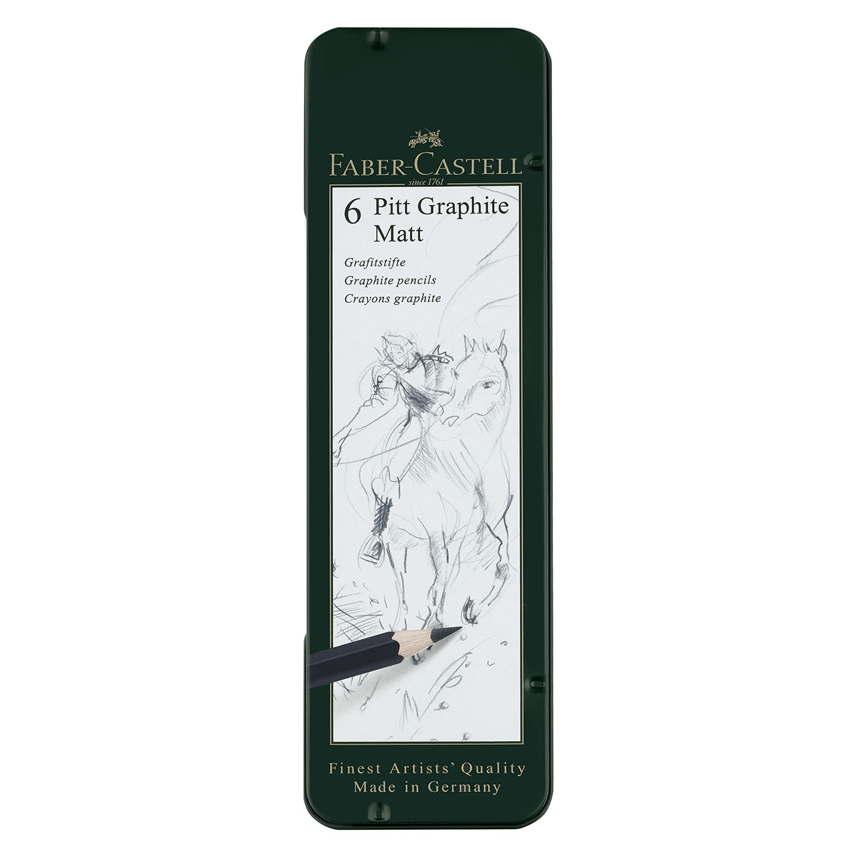 Набор карандашей ч/г матовых Faber-Castell "Pitt Graphite Matt" 2B, 4B, 6B, 8B, 10B, 12B, заточ., метал.кор - фото 1