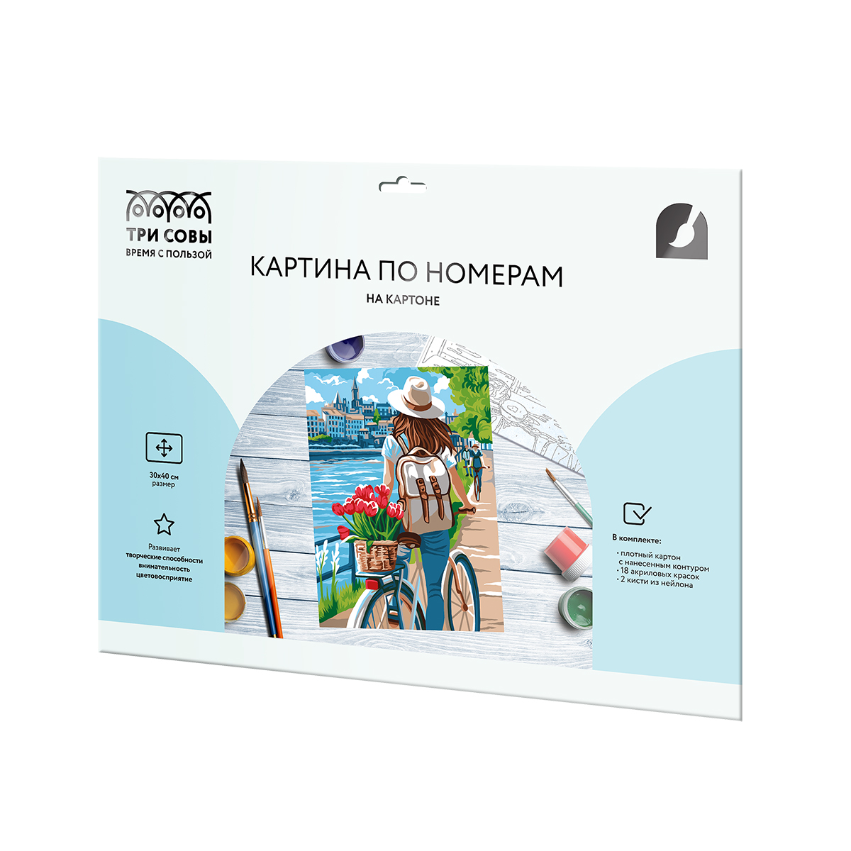 Картина по номерам на картоне ТРИ СОВЫ "Прогулка с тюльпанами", 30*40, с акриловыми красками и кистями - фото 2