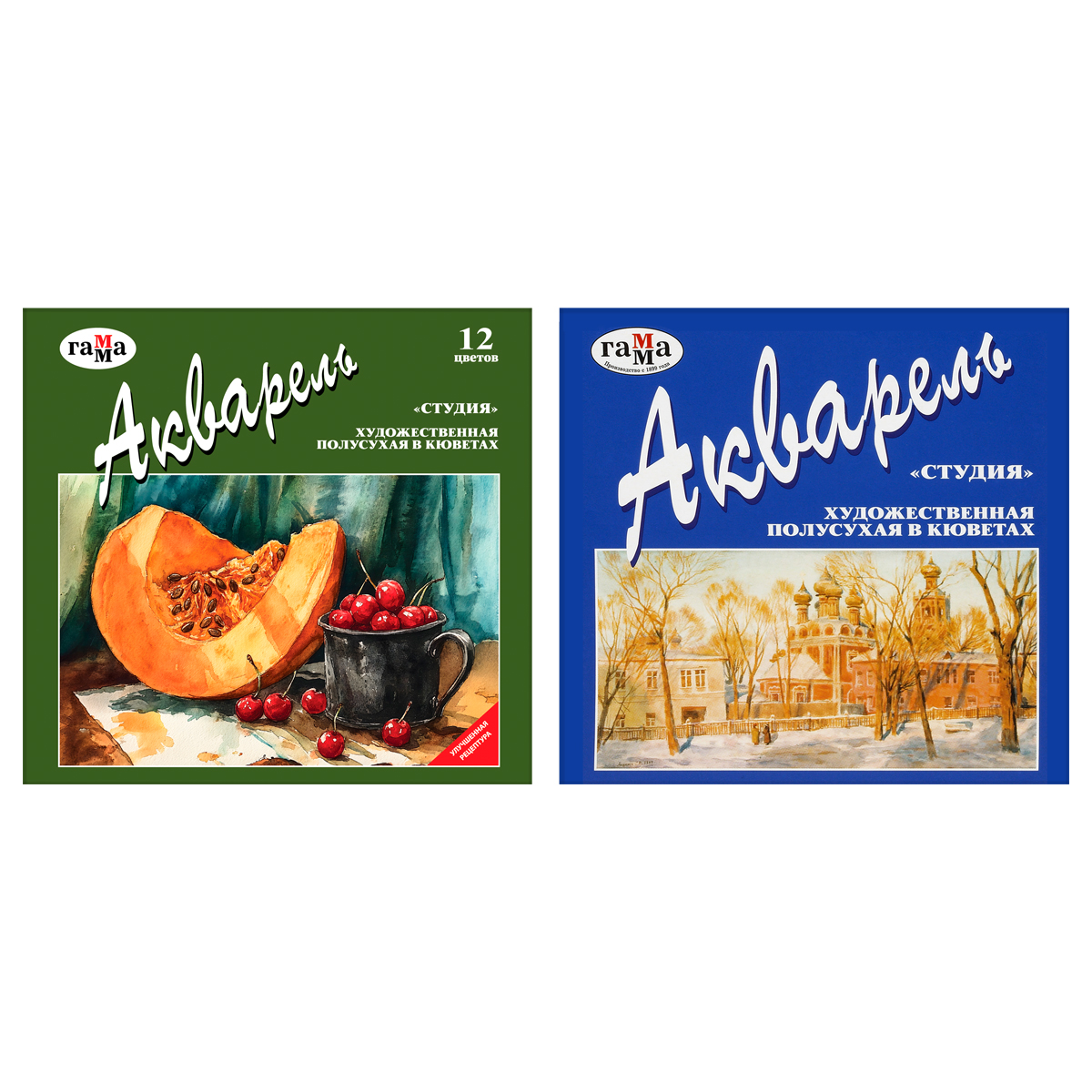 Акварель художественная Гамма "Студия", 12цв., кюветы, картон. упаковка - фото 1