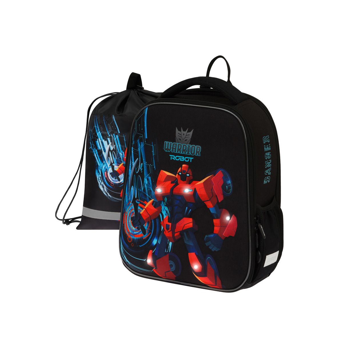 Ранец Berlingo Expert Mini "Warrior Robot" 36*27*14см, 2 отделения, 2 кармана, анатомическая спинка, мешок для обуви - фото 1