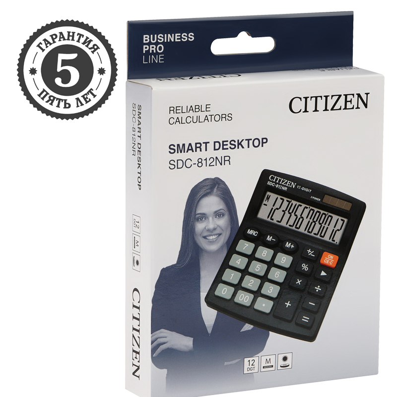 Калькулятор настольный Citizen SDC-812NR, 12 разрядов, двойное питание, 102*124*25мм, черный - фото 4
