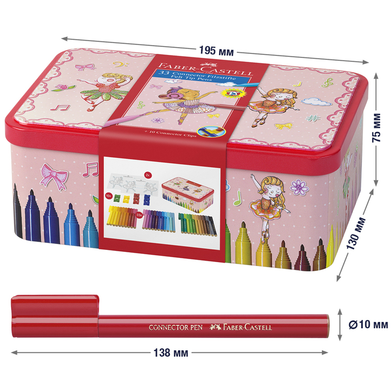 Набор для рисования Faber-Castell "Connector Ballerina" 33 фломастера+10 клипс+2 карты для раскрашивания - фото 4