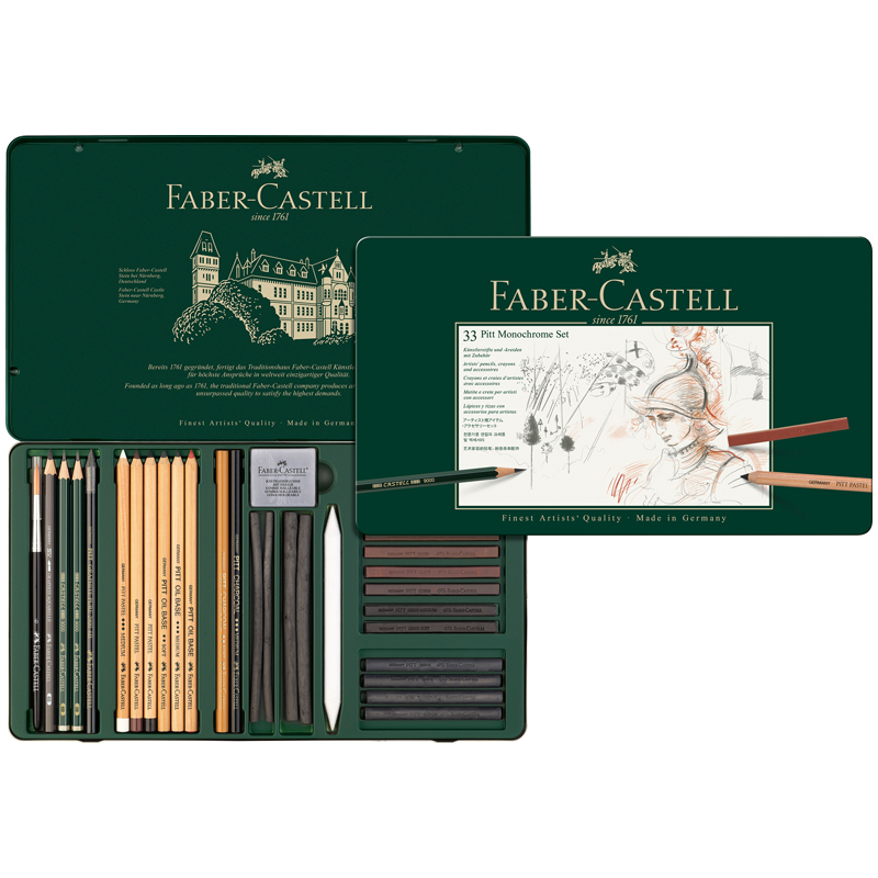 Набор художественных изделий Faber-Castell "Pitt Monochrome", 33 предмета, метал. коробка - фото 2