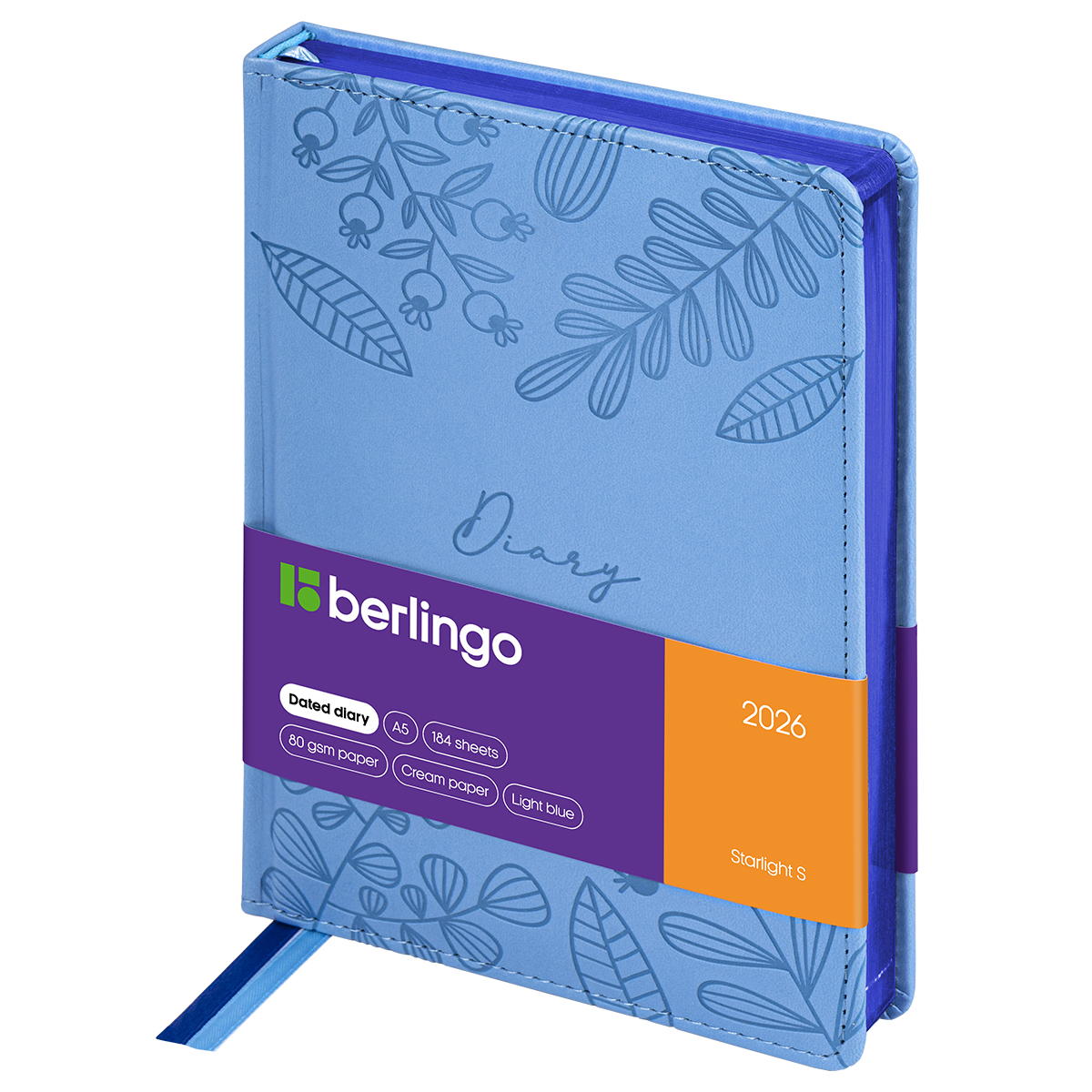 Ежедневник датированный 2026г., А5, 184л., кожзам, Berlingo "Starlight S", металлик срез, голубой - фото 1