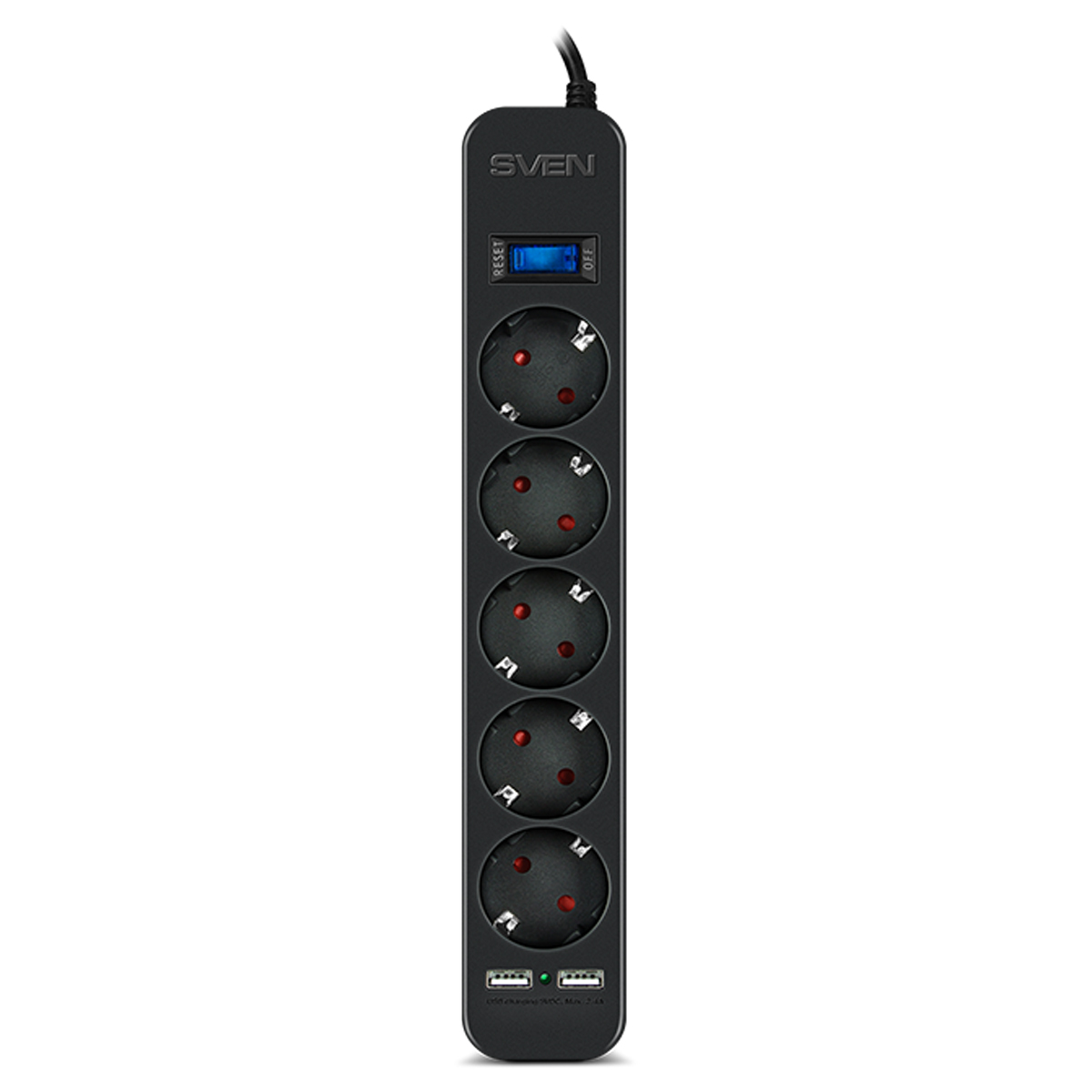 Сетевой фильтр Sven SF-05LU 5 розеток, ,2*USB 2.4А, 5м, черный - фото 2