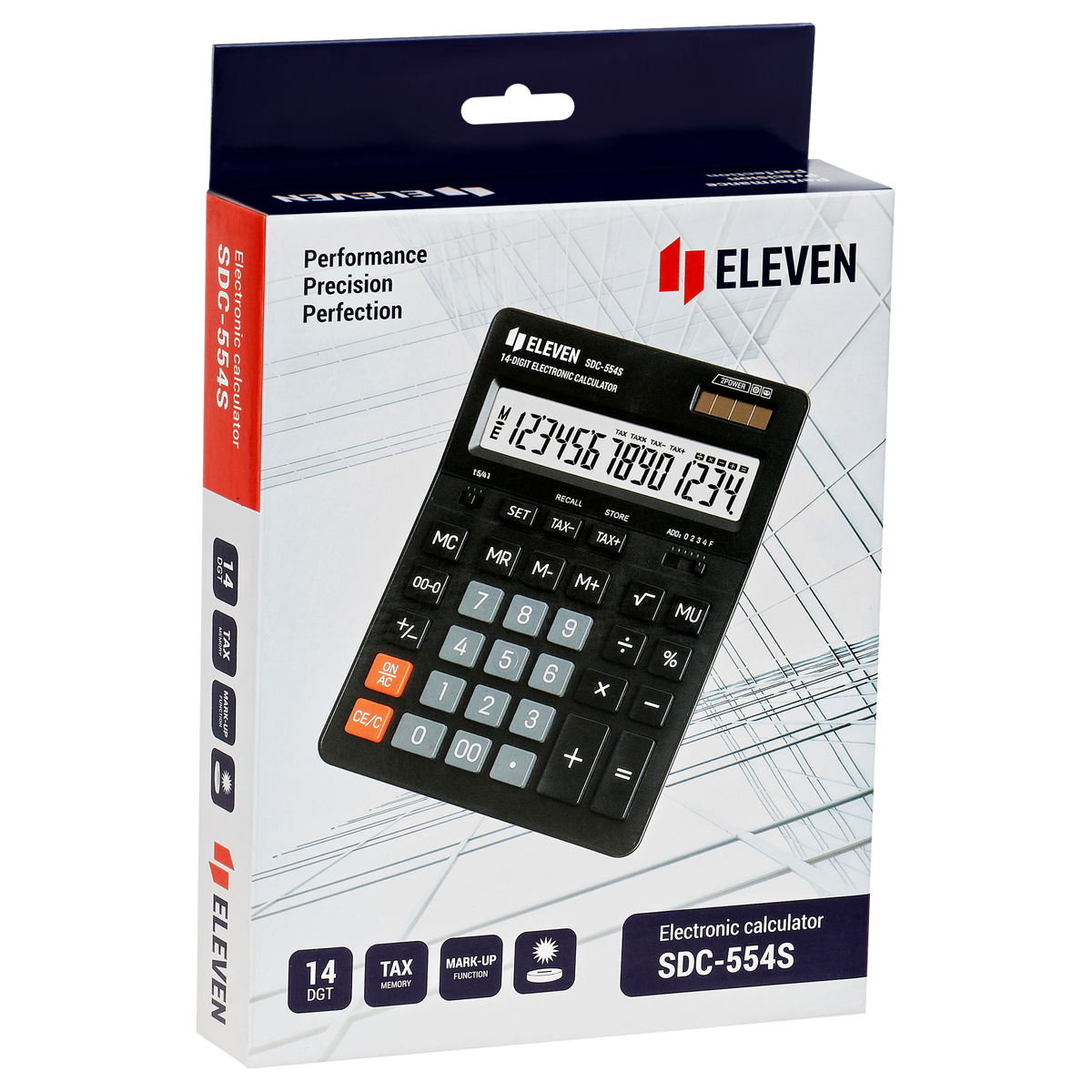 Калькулятор настольный Eleven SDC-554S, 14 разрядов, двойное питание, 155*205*36мм, черный - фото 6