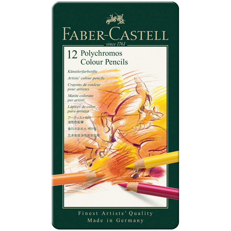 Карандаши цветные художественные Faber-Castell "Polychromos", 12цв., заточен., метал. коробка - фото 1