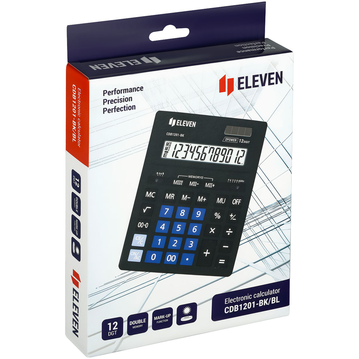 Калькулятор настольный Eleven Business Line CDB1201-BK/BL, 12 разрядов, двойное питание, 155*205*35мм, черный/синий - фото 6