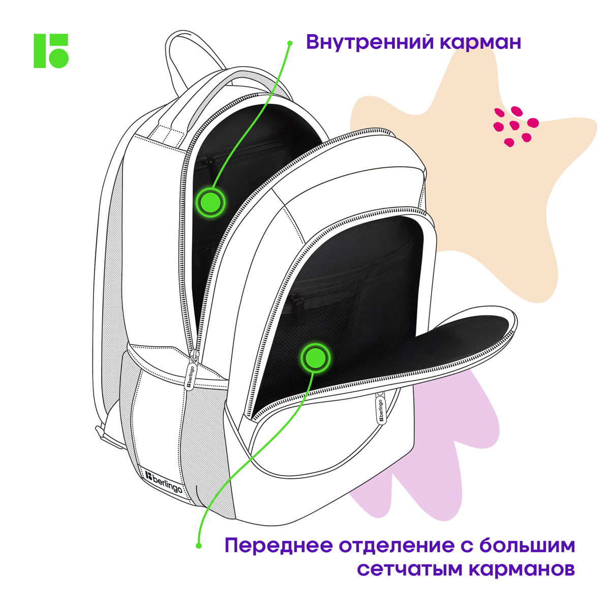 Рюкзак Berlingo U4 "City style" 41*29,5*13см, 2 отделения, 3 кармана, эргономичная спинка - фото 7