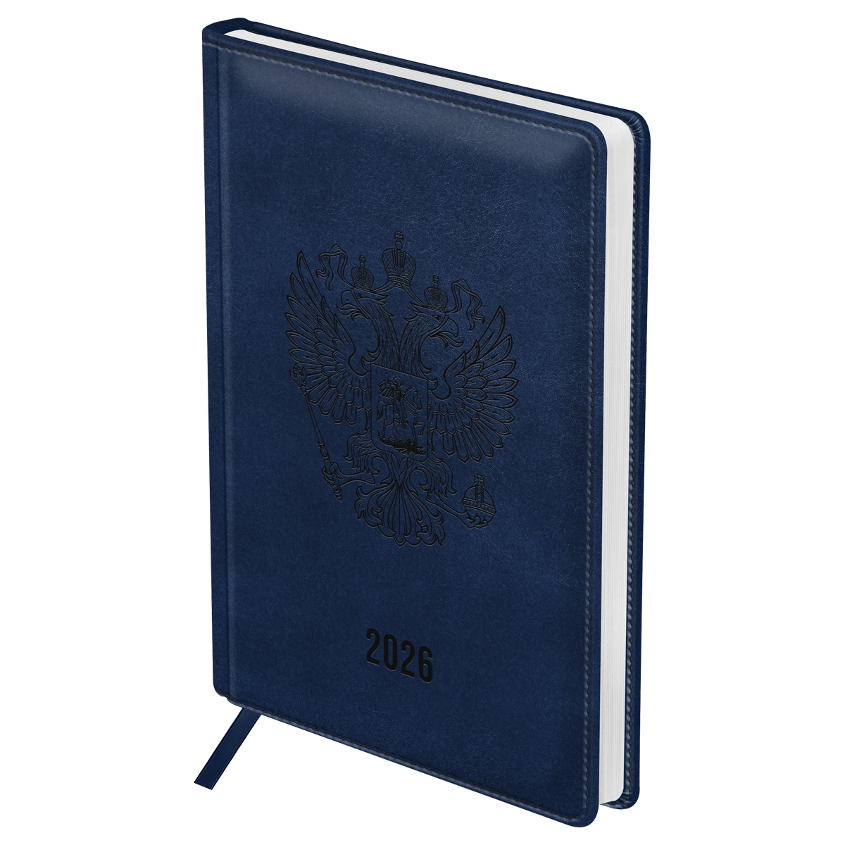 Ежедневник датированный 2026г., А4, 176л., твердый переплет, кожзам, BG "Орел", синий - фото 1
