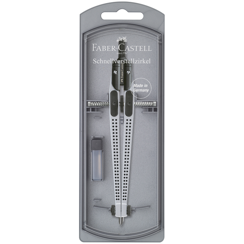 Циркуль Faber-Castell "Grip", + грифели, пластиковый футляр - фото 1