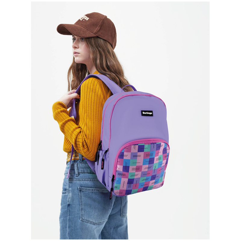 Рюкзак Berlingo Light "Squares" 39,5*28*16см, 2 отделения, 3 кармана, уплотненная спинка - фото 10