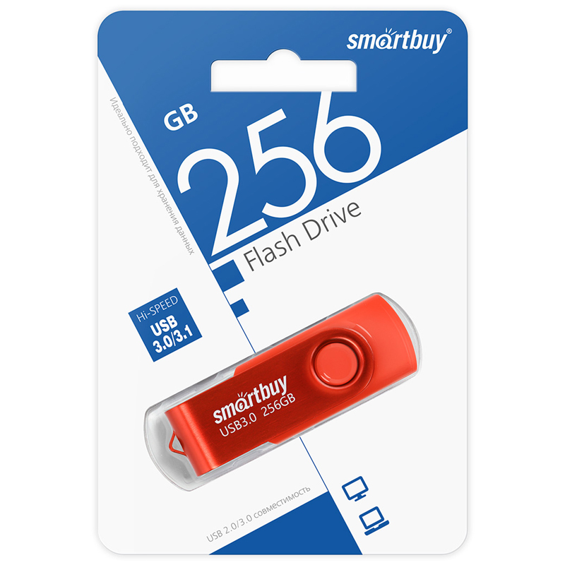 Память Smart Buy "Twist"  256GB, USB 3.0 Flash Drive, красный - фото 2