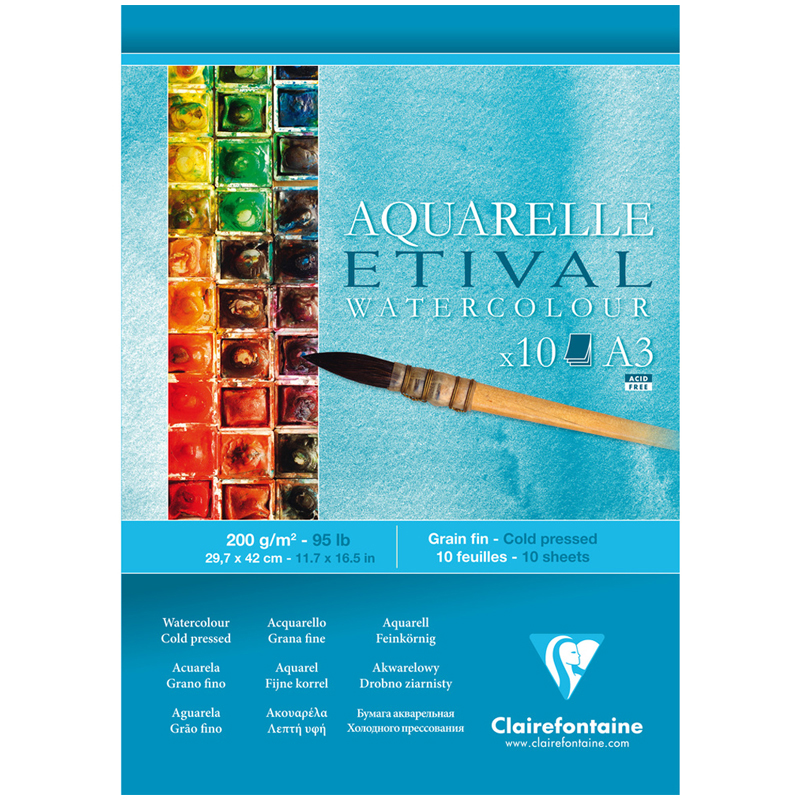 Альбом для акварели, 10л., А3, на склейке Clairefontaine "Etival", 200г/м2, холодное прессование - фото 1