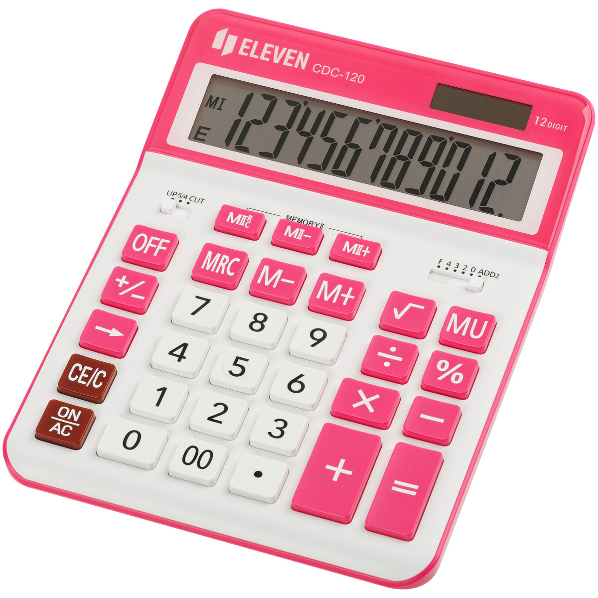 Калькулятор настольный Eleven CDC-120-WH/RD, 12 разрядов, двойное питание, 155*206*38мм, белый/красный - фото 1