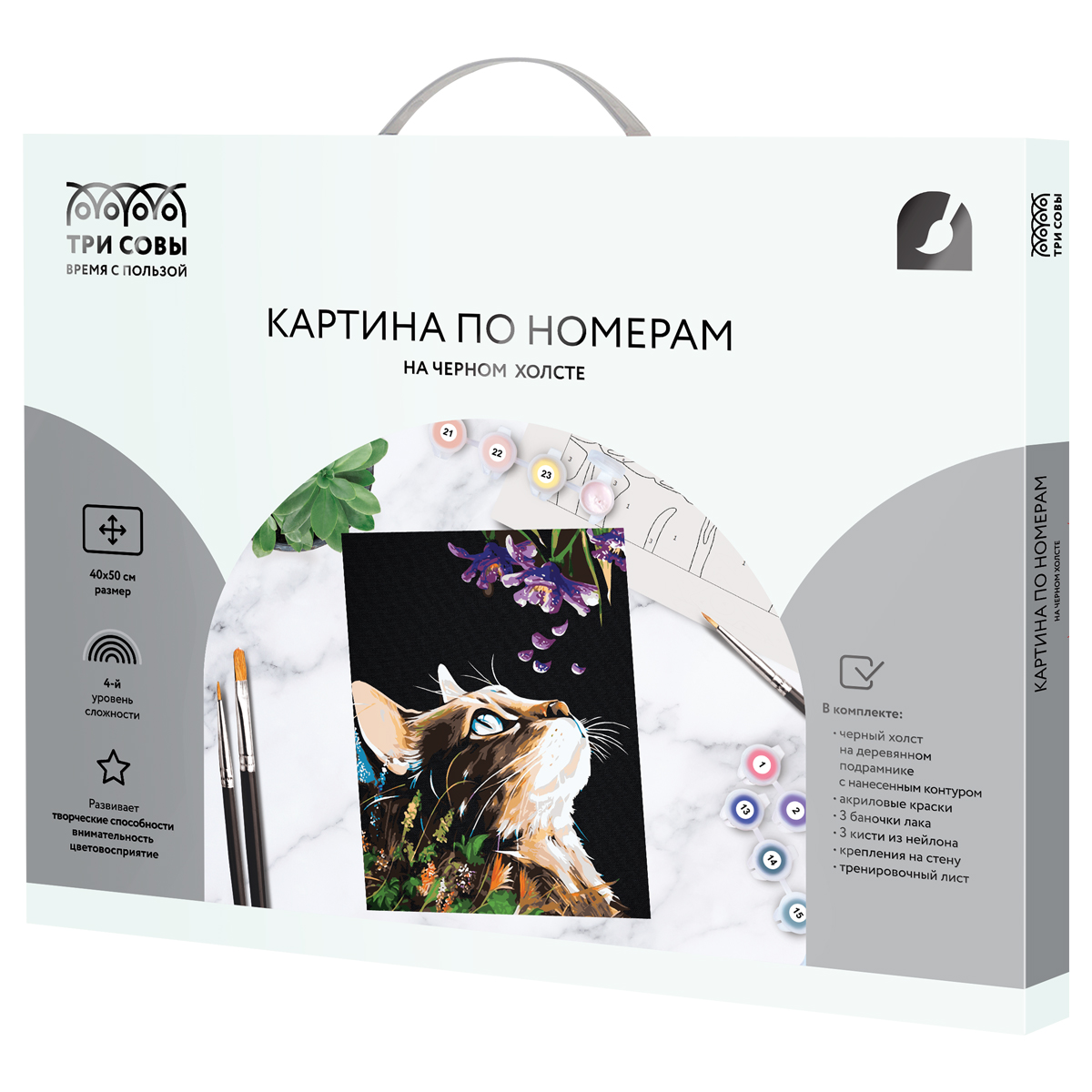 Картина по номерам на черном холсте ТРИ СОВЫ "Сладкий запах", 40*50, c акриловыми красками и кистями - фото 2