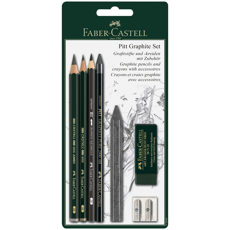Набор карандашей ч/г Faber-Castell "Pitt Graphite", 5шт.+ластик+точилка, 2B/6B, заточен., блистер - фото 1