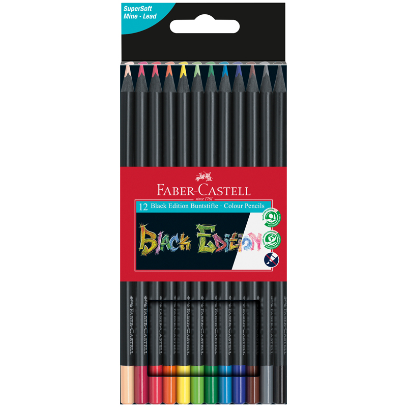 Карандаши цветные Faber-Castell "Black Edition", 12цв., трехгран., черное дерево, заточен., картон. - фото 1