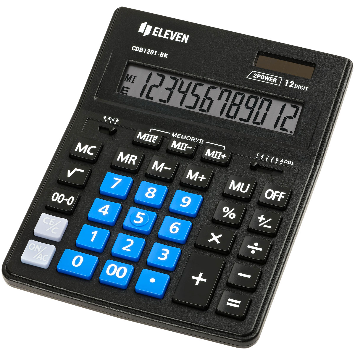 Калькулятор настольный Eleven Business Line CDB1201-BK/BL, 12 разрядов, двойное питание, 155*205*35мм, черный/синий - фото 1