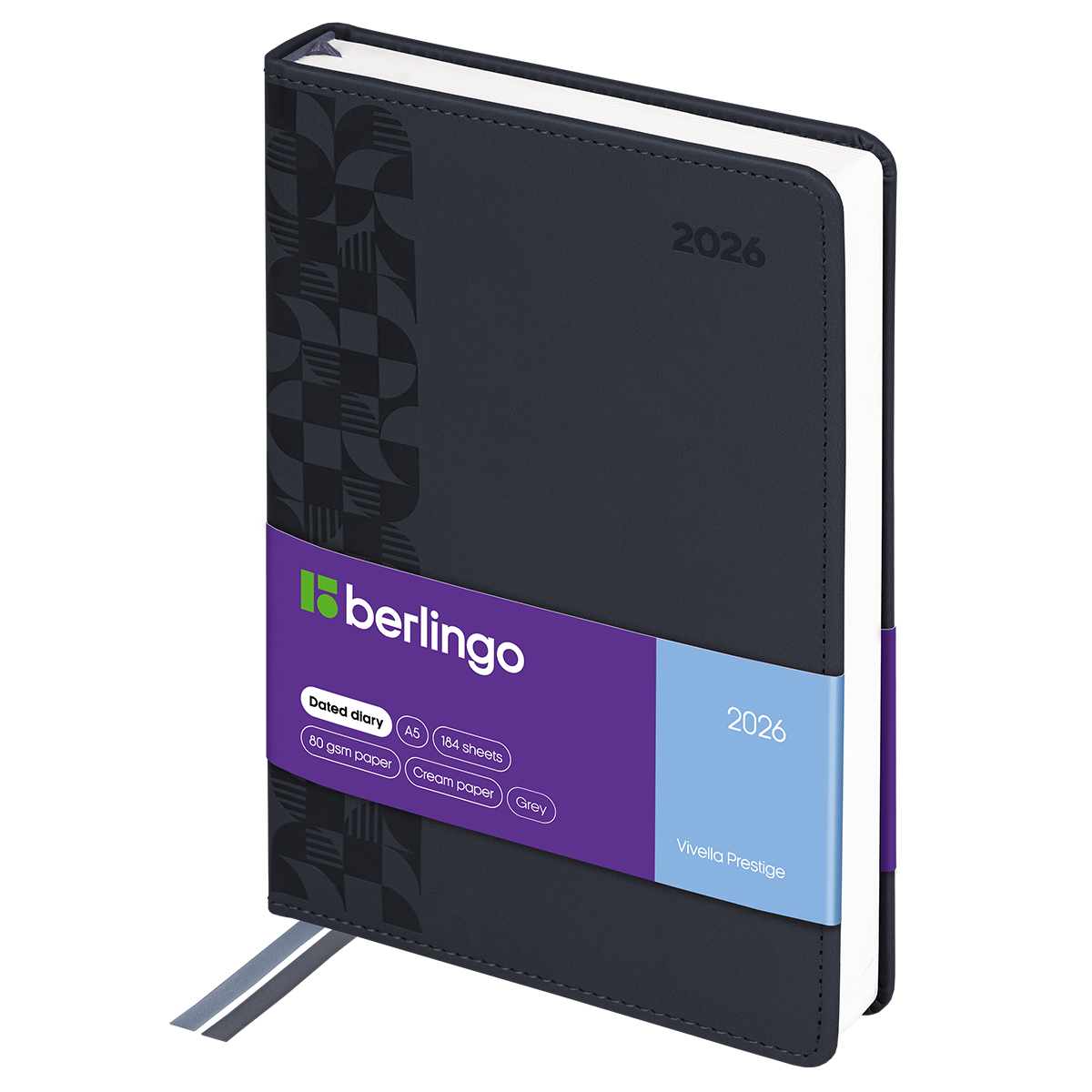 Ежедневник датированный 2026г., А5, 184л., кожзам, Berlingo "Vivella Prestige", серый - фото 1