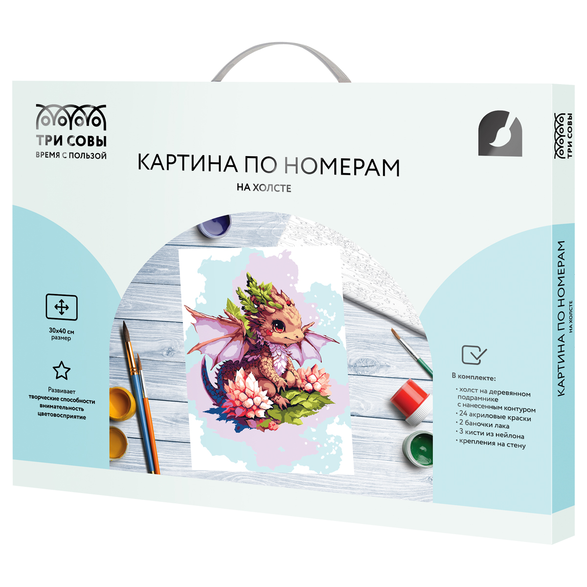Картина по номерам на холсте ТРИ СОВЫ "Дракон", 30*40, с акриловыми красками и кистями - фото 2