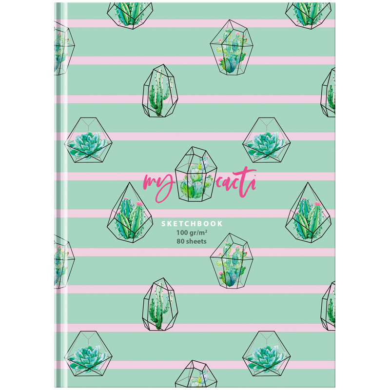 Скетчбук 80л., А5 BG "My cacti", 7БЦ, матовая ламинация, 100г/м2 - фото 1