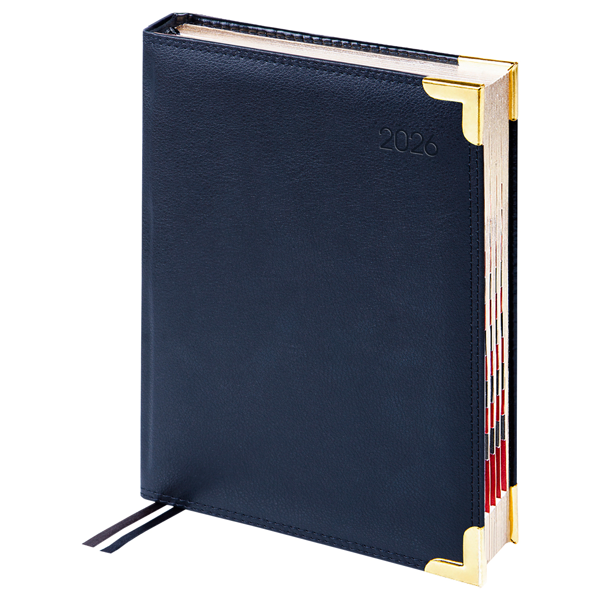 Ежедневник датированный 2026г., А6, 184л., Delucci, Фактурная кожа, зол. срез, черный - фото 1