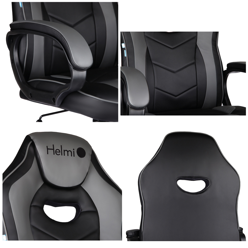 Кресло игровое Helmi HL-S15 "Skyline", экокожа, черная/серая, механизм качания - фото 7