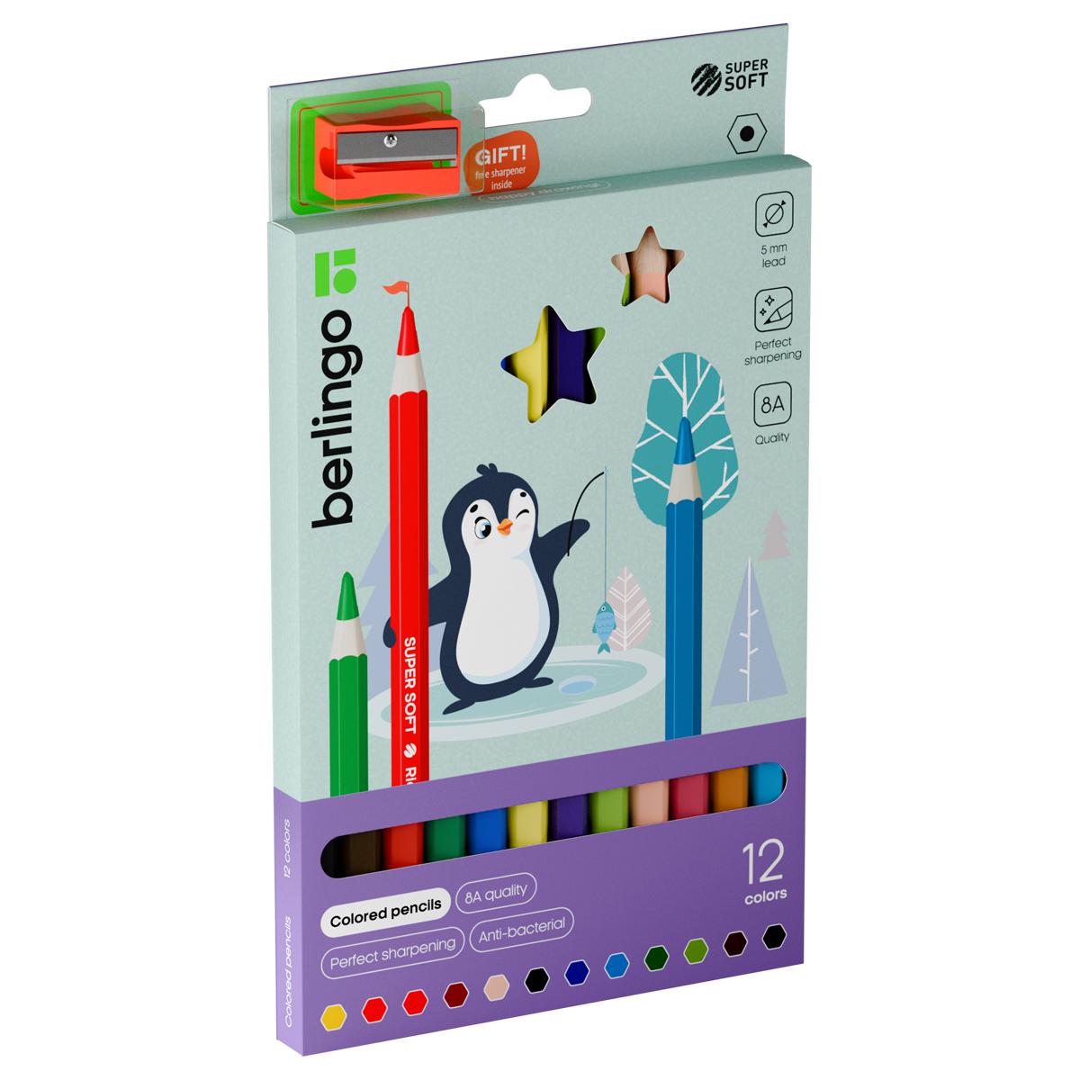 Карандаши цветные утолщенные Berlingo "SuperSoft. Jumbo", 12цв., шестигранные, заточ., европ. - фото 1