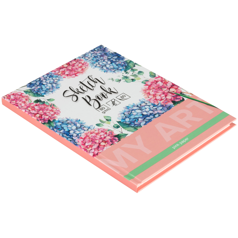 Скетчбук 80л., А5 BG "Цветущая гортензия", 7БЦ, матовая ламинация, розовый блок, 80г/м2 - фото 5