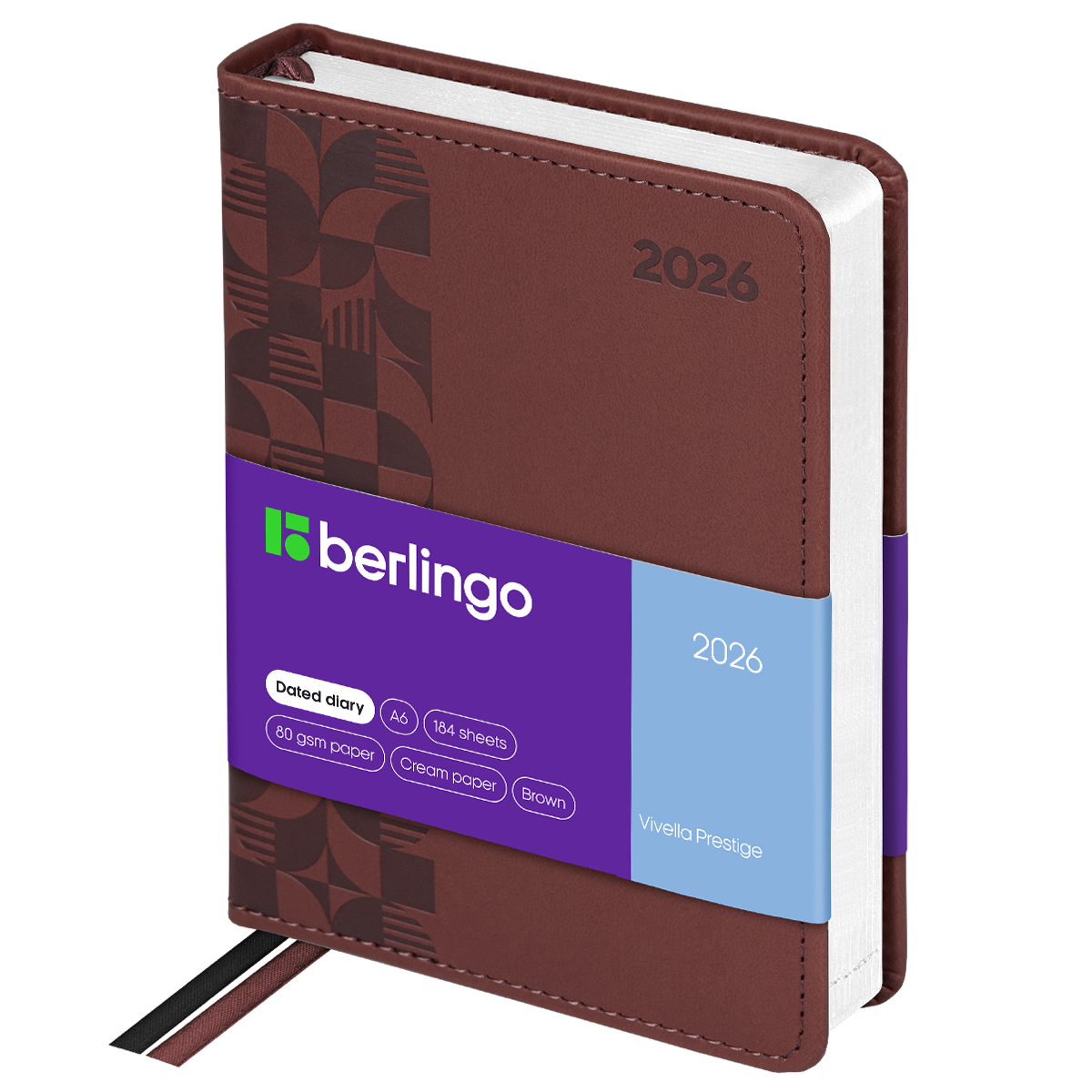 Ежедневник датированный 2026г., А6, 184л., кожзам, Berlingo "Vivella Prestige", коричневый - фото 1