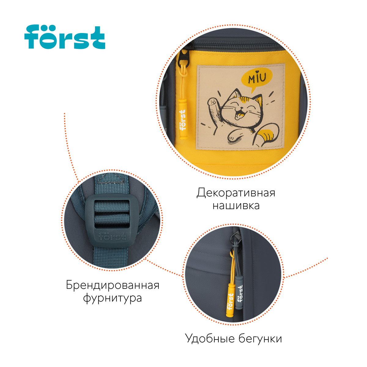 Рюкзак F?rst F-Teens "Hi, Cat!" 40*28*15см, 1 отделение, 7 карманов, уплотненная спинка - фото 9