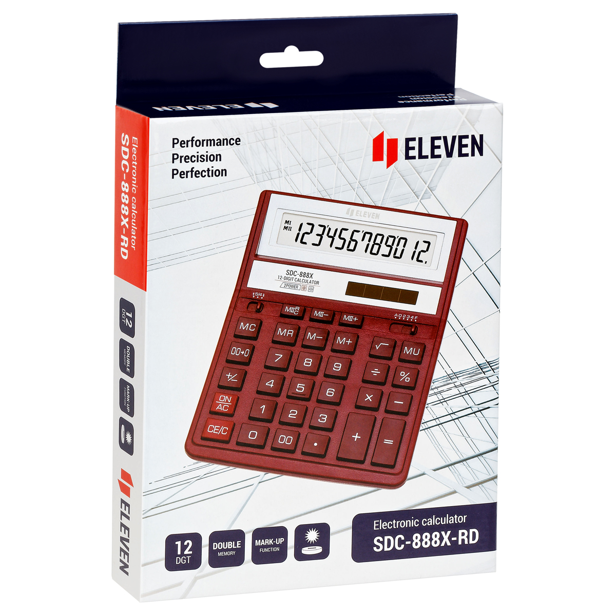Калькулятор настольный Eleven SDC-888X-RD, 12 разрядов, двойное питание, 158*203*31мм, красный - фото 6