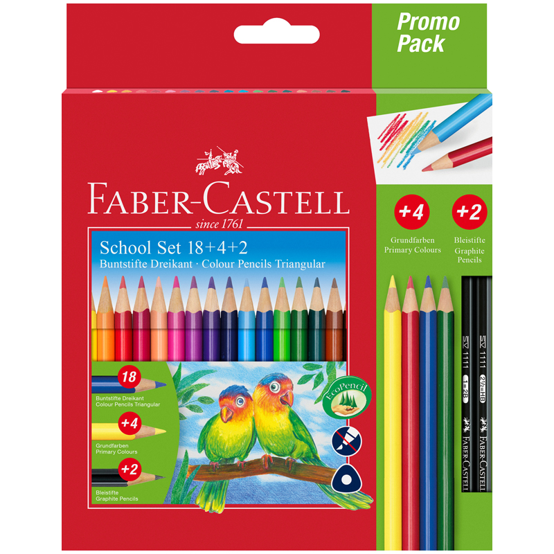 Карандаши цветные Faber-Castell, 18цв., трехгран., заточ.+ 4цв. + 2ч/г кар., картон, европодвес - фото 1