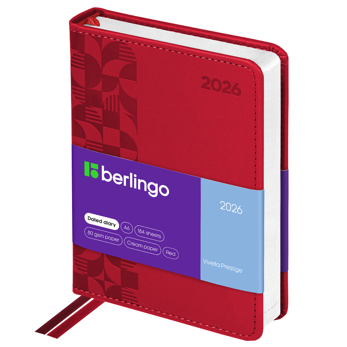 Ежедневник датированный 2026г., А6, 184л., кожзам, Berlingo "Vivella Prestige", красный - фото 1